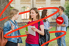 Exam results 2024 - image of students with parents receiving exam results.