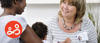 A mother and her child sit opposite a support worker, who is teaching a course that focuses on child mental health